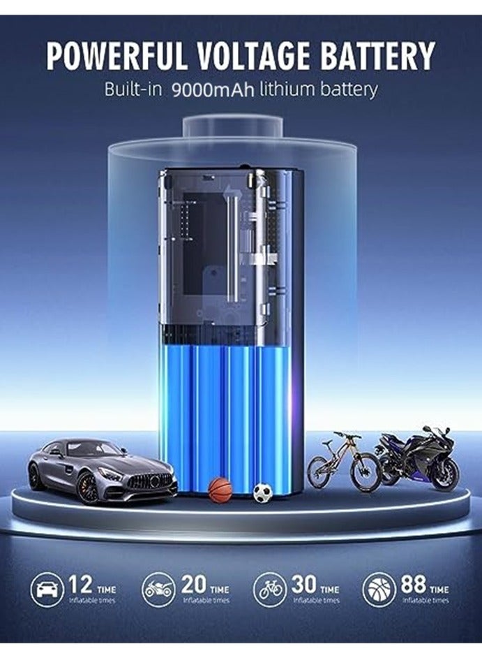 Car Motorcycle Cordless Tyre Inflator Portable Air Compressor, 150PSI Cordless Fast Pump with LCD Digital Screen Emergency Light 9000mAh Battery Powered - Image 4