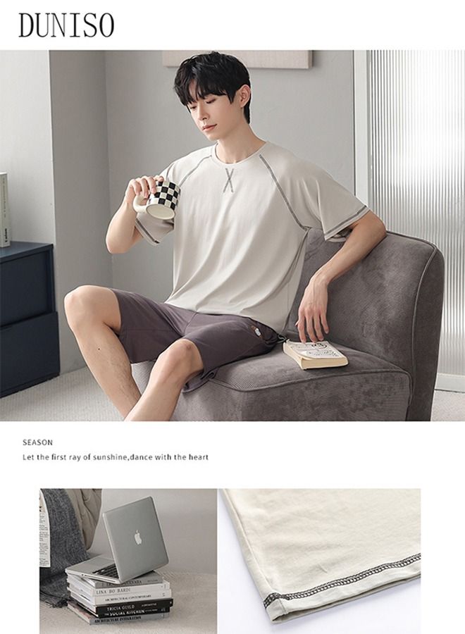 DUNISO Men's Pajama Sets 2Pcs Sleepwear Pajamas Set Short Sleeve Lounge Pjs Set Short-Sleeved T-Shirt Short Pants Male Loose for Loungewear Sleepwear with Pockets - Image 5