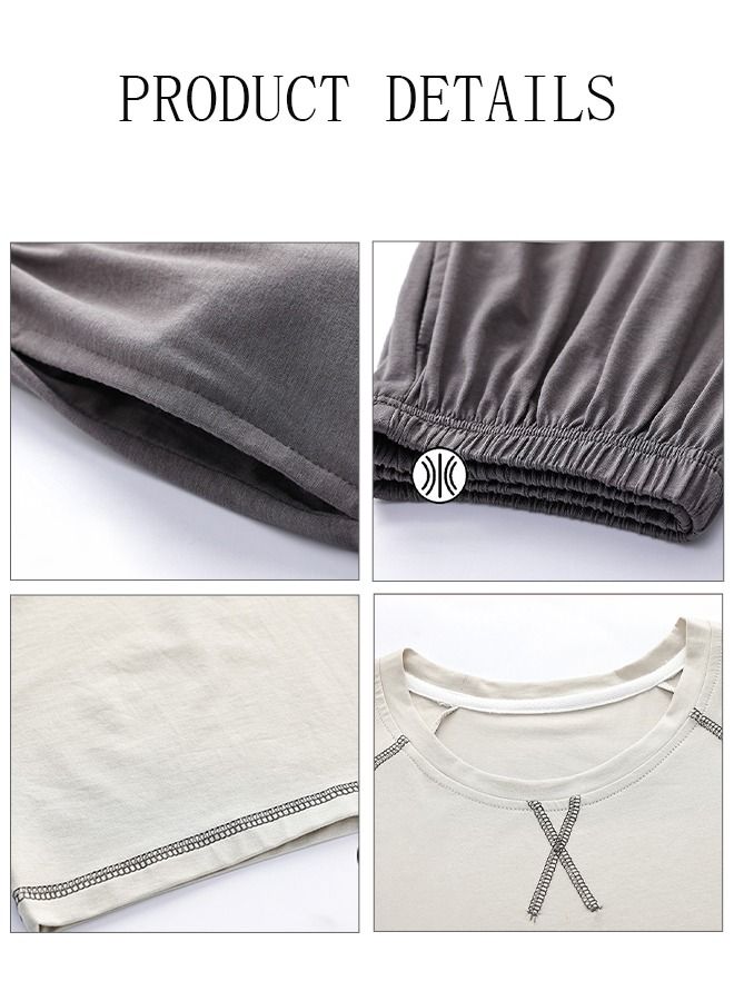 DUNISO Men's Pajama Sets 2Pcs Sleepwear Pajamas Set Short Sleeve Lounge Pjs Set Short-Sleeved T-Shirt Short Pants Male Loose for Loungewear Sleepwear with Pockets - Image 2