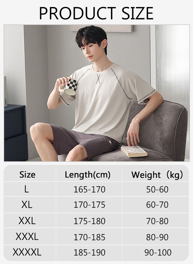DUNISO Men's Pajama Sets 2Pcs Sleepwear Pajamas Set Short Sleeve Lounge Pjs Set Short-Sleeved T-Shirt Short Pants Male Loose for Loungewear Sleepwear with Pockets - Image 3