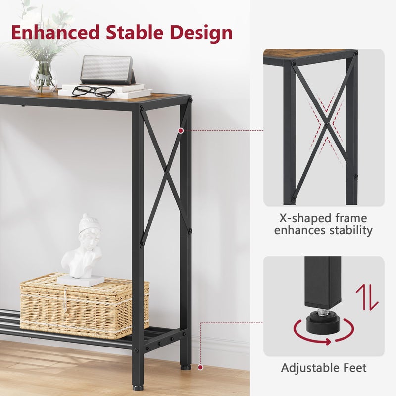 Tajsoon Console Table 28.3''L, 2 Tier Narrow Entryway Table with Open Shelves, Small Sofa Table for Living Room, Entrace, Hallway, Foyer, Corridor, Office, Rustic Brown - Image 4