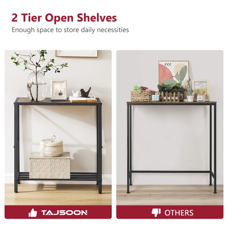 Tajsoon Console Table 28.3''L, 2 Tier Narrow Entryway Table with Open Shelves, Small Sofa Table for Living Room, Entrace, Hallway, Foyer, Corridor, Office, Rustic Brown - Image 5