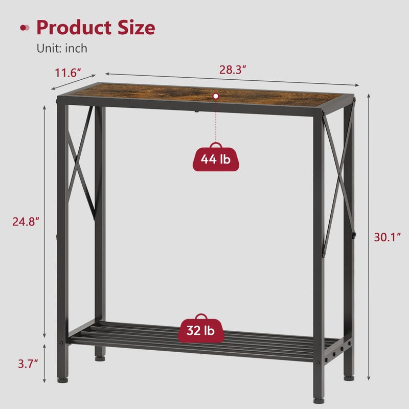 Tajsoon Console Table 28.3''L, 2 Tier Narrow Entryway Table with Open Shelves, Small Sofa Table for Living Room, Entrace, Hallway, Foyer, Corridor, Office, Rustic Brown - Image 3