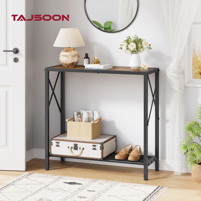 Tajsoon Console Table 28.3''L, 2 Tier Narrow Entryway Table with Open Shelves, Small Sofa Table for Living Room, Entrace, Hallway, Foyer, Corridor, Office, Rustic Brown - Image 2