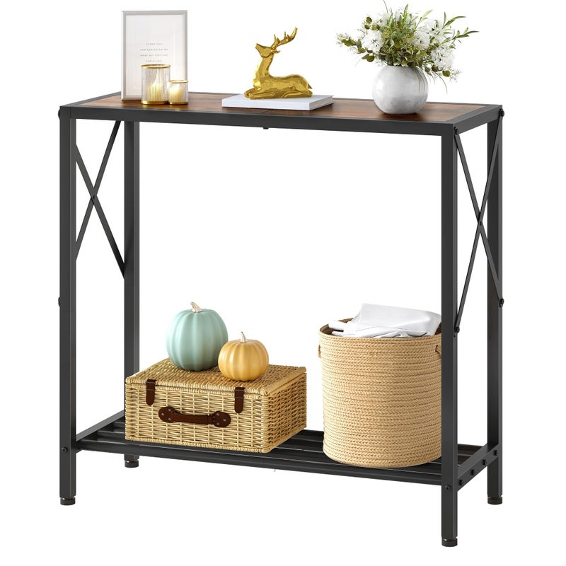 Tajsoon Console Table 28.3''L, 2 Tier Narrow Entryway Table with Open Shelves, Small Sofa Table for Living Room, Entrace, Hallway, Foyer, Corridor, Office, Rustic Brown - Image 1