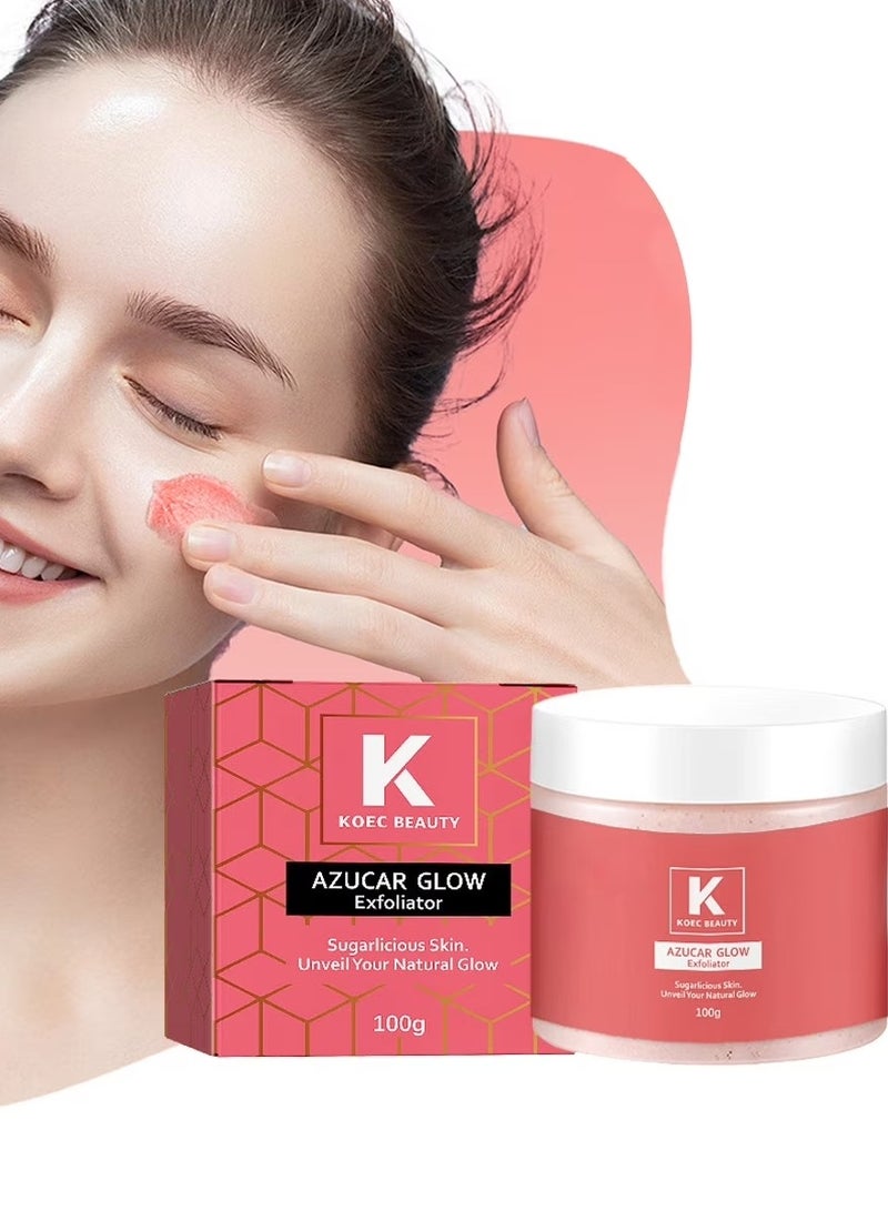 KOEC 100 جرام مقشر سكر الوجه أزوكار جلو لتفتيح البشرة مقشر طبيعي يكشف عن بشرة أكثر إشراقًا وتجديدًا مقشر للوجه بتركيبة لتفتيح البشرة للحصول على بشرة ناعمة ومتألقة - Image 1
