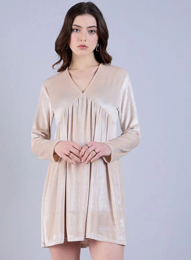 Freehand  Women Fit and Flared Solid V-Neck Long Sleeve Mini Dress for Women | Best Price UAE