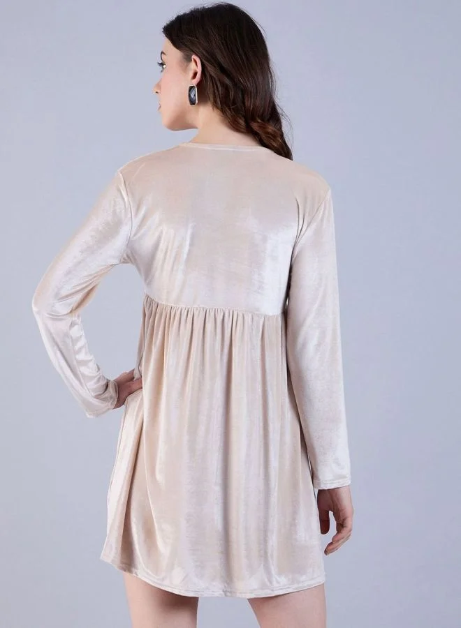 Freehand  Women Fit and Flared Solid V-Neck Long Sleeve Mini Dress for Women | Best Price UAE