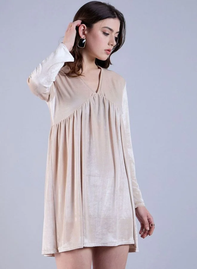 Freehand  Women Fit and Flared Solid V-Neck Long Sleeve Mini Dress for Women | Best Price UAE