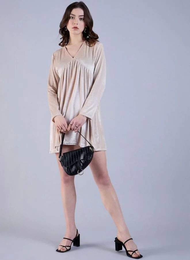 Freehand  Women Fit and Flared Solid V-Neck Long Sleeve Mini Dress for Women | Best Price UAE