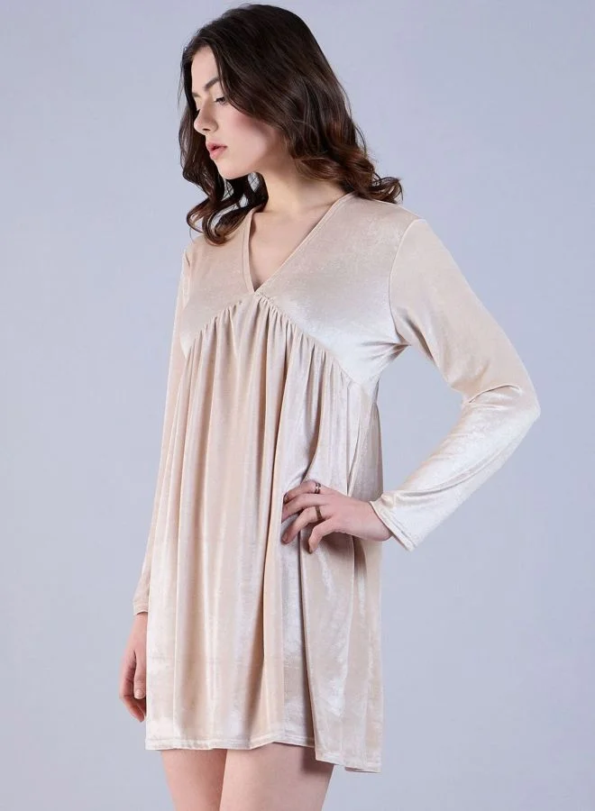 Freehand  Women Fit and Flared Solid V-Neck Long Sleeve Mini Dress for Women | Best Price UAE