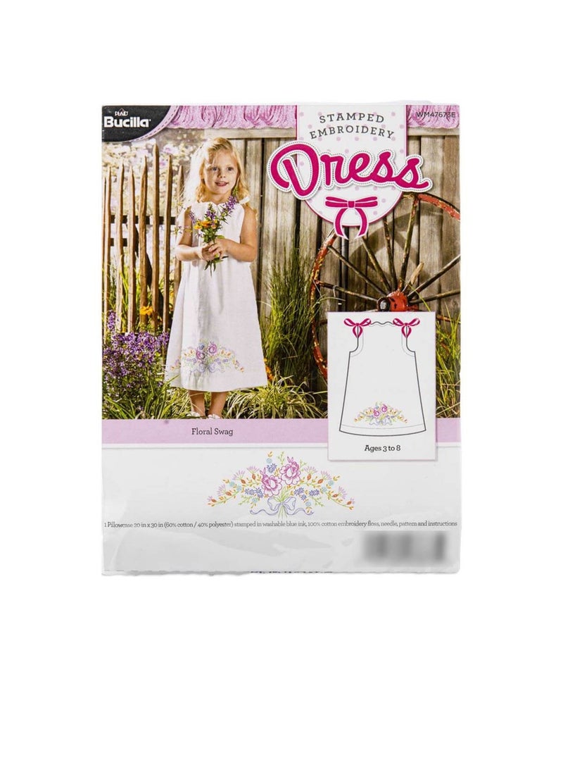Bucilla - Bucilla Stamped Embroidery Pillowcase Dress Kit Size 3-8 Floral Swag - Image 1