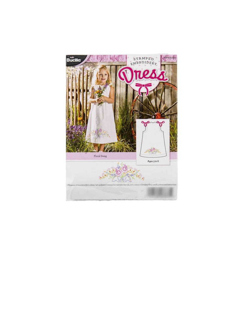 Bucilla - Bucilla Stamped Embroidery Pillowcase Dress Kit Size 3-8 Floral Swag - Image 1