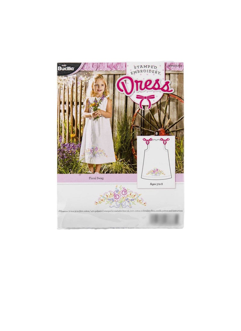 Bucilla - Bucilla Stamped Embroidery Pillowcase Dress Kit Size 3-8 Floral Swag - Image 1
