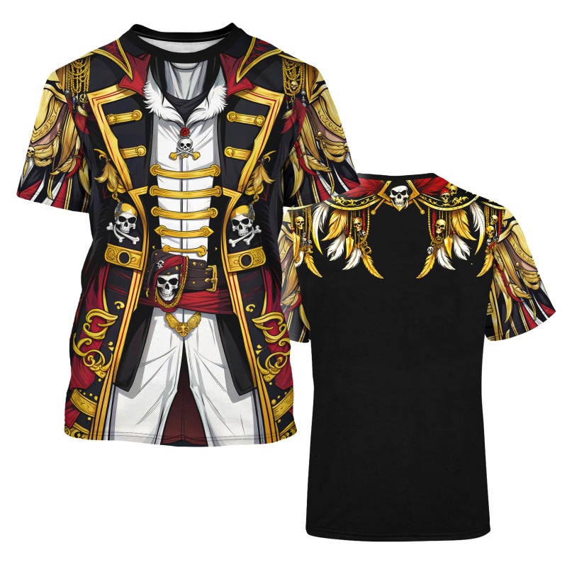 THE PIRATE KING Anime Pirate Captain T-Shirt Funny Cosplay Costume Knight Tee Crewneck Short Sleeve Casual Top Unisex Black - Image 5