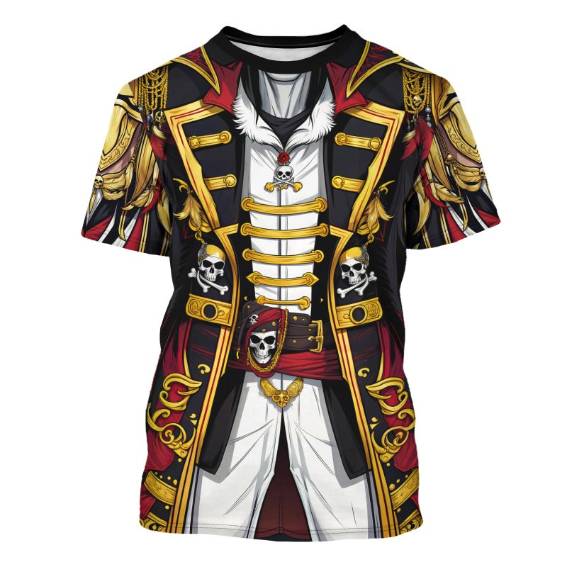 THE PIRATE KING Anime Pirate Captain T-Shirt Funny Cosplay Costume Knight Tee Crewneck Short Sleeve Casual Top Unisex Black - Image 1