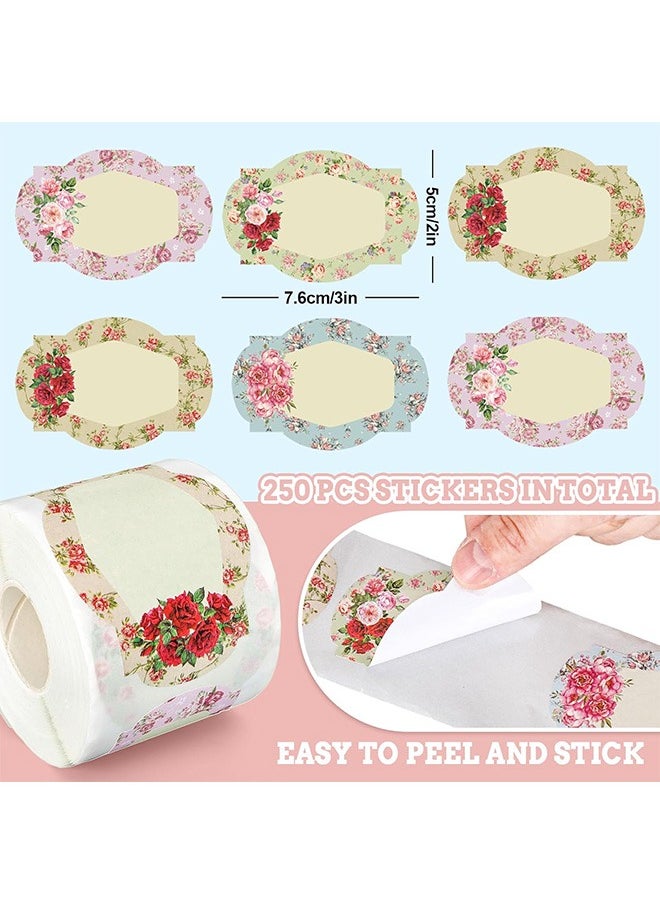 Urit 250 Pcs Vintage Floral Jar Label Stickers, 4 Designs Adhesive Labels, for Student Desks Bin Labels Teacher Supplies  - Image 2