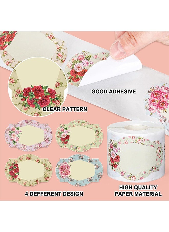 Urit 250 Pcs Vintage Floral Jar Label Stickers, 4 Designs Adhesive Labels, for Student Desks Bin Labels Teacher Supplies  - Image 3