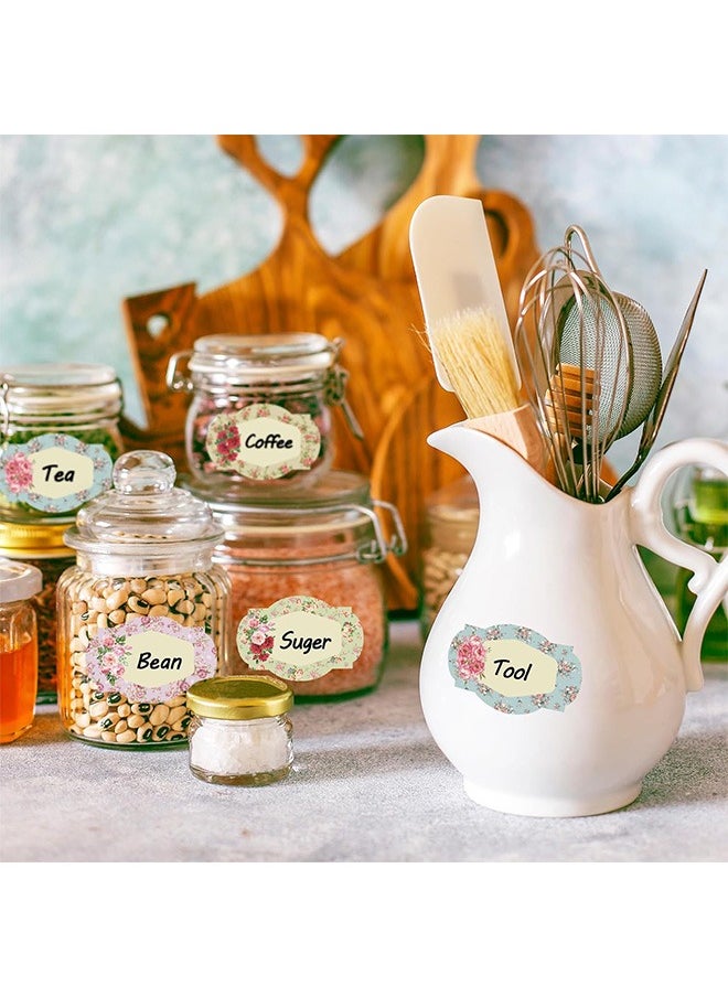 Urit 250 Pcs Vintage Floral Jar Label Stickers, 4 Designs Adhesive Labels, for Student Desks Bin Labels Teacher Supplies  - Image 4