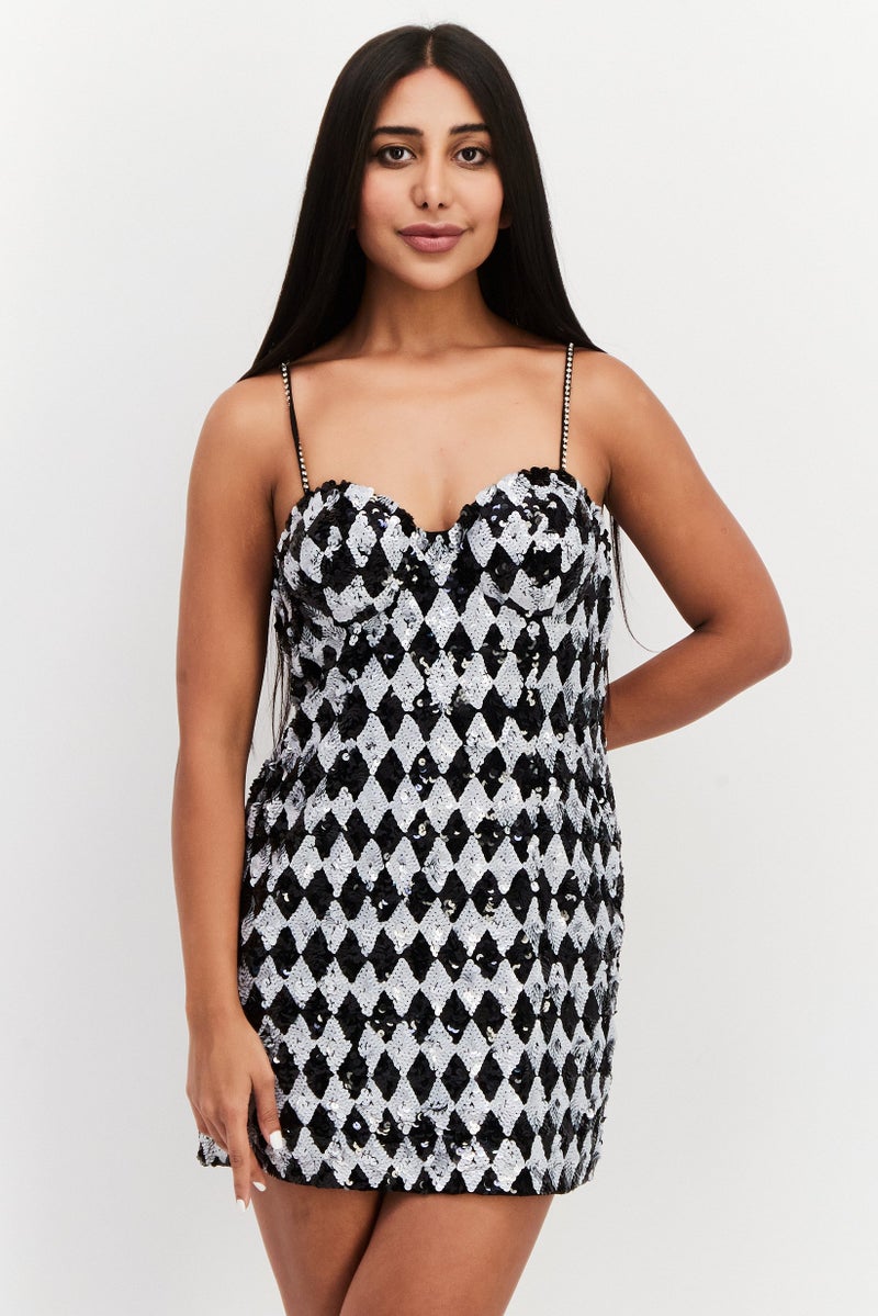 RIVER ISLAND Women Lightly Padded Textured Mini Dress , Black - Image 1