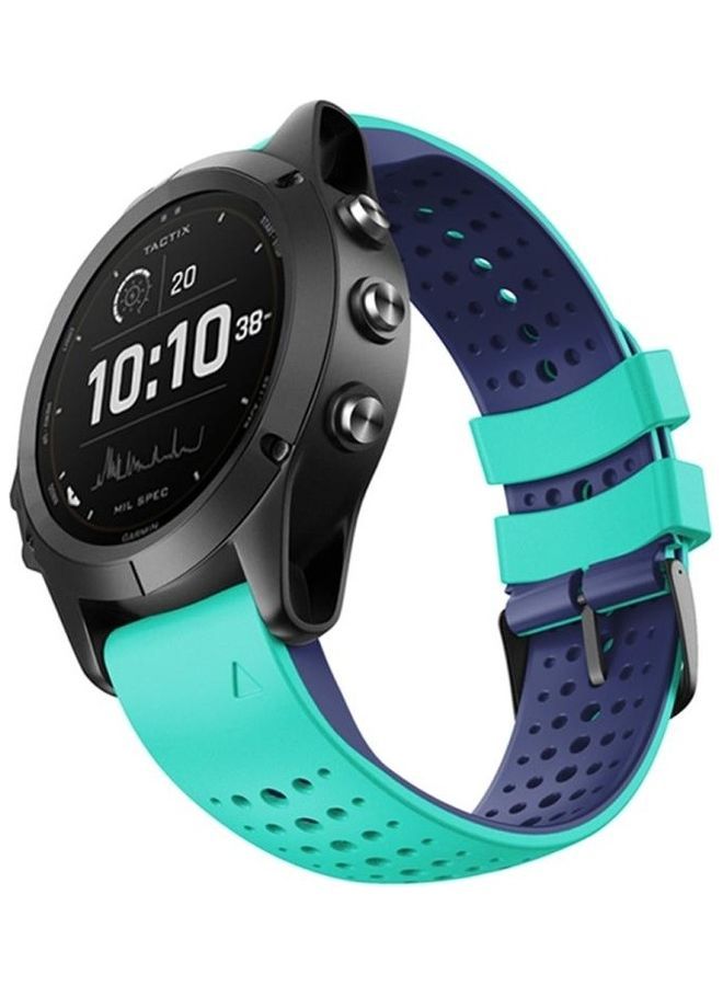 NIBEMINENT Two-Colour Silicone Round Hole Quick Release Replacement Strap Watchband For Garmin Fenix 6 Mint Green/Blue - Image 2