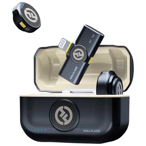 HollyView Hollyland Lark M2 Wireless Microphone for iPhone14 & Below, Mini Magnetic Microphone, 300m Range, Hi-Fi Audio, Noise Cancelling, 30h Use, Video Recording (2TX + Lightning RX + Charging Case) - Image 1