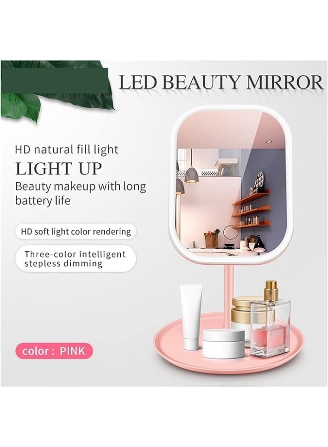 Kimaya Makeup Vanity Mirror with Lights, LED Makeup Mirror with 3 Color Modes, Tabletop Vanity Lighted Mirror with Smart Touch Control, 5X Magnification, Light Up Make Up Mirror with Storage Tray, Pink - Image 3