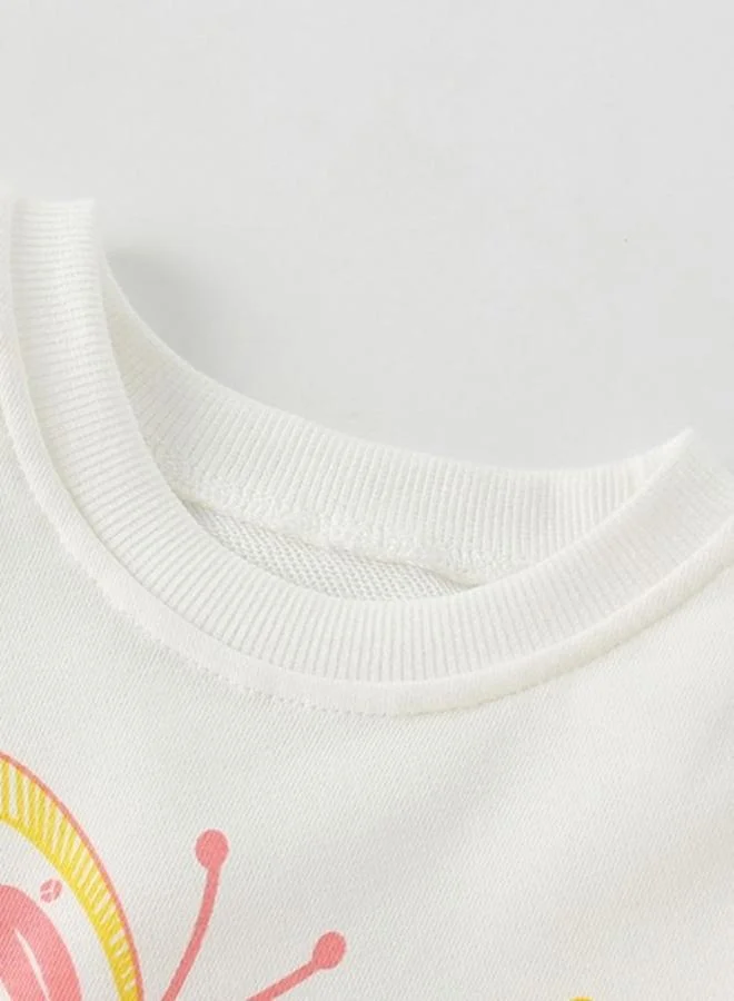 YUNIQEE White Printed Long Sleeve Crew Neck T-Shirt