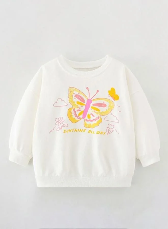 YUNIQEE White Printed Long Sleeve Crew Neck T-Shirt
