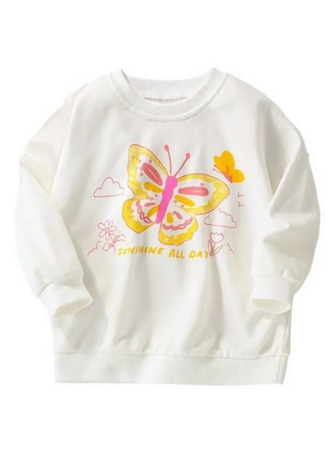 YUNIQEE White Printed Long Sleeve Crew Neck T-Shirt