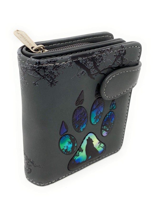 Shag Wear Small Wolf Paw Women'S Bifold Wallet Dark Grey Vegan Leather …  - Image 1