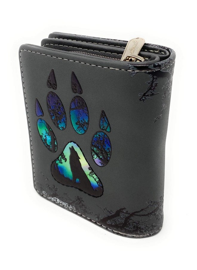 Shag Wear Small Wolf Paw Women'S Bifold Wallet Dark Grey Vegan Leather …  - Image 2