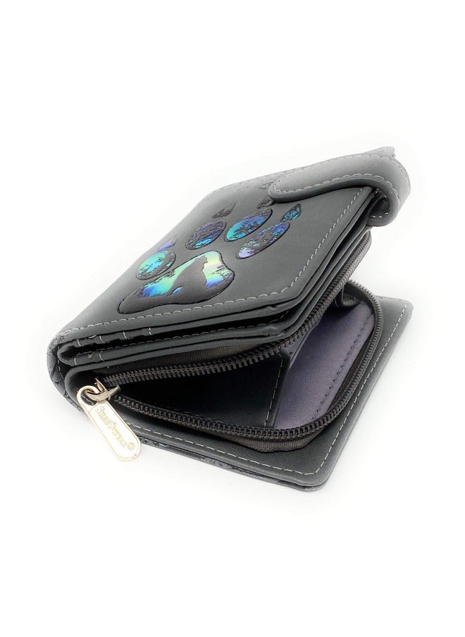 Shag Wear Small Wolf Paw Women'S Bifold Wallet Dark Grey Vegan Leather …  - Image 4