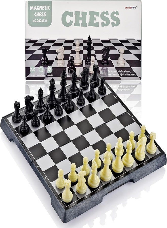 zahab Pocket Size Mini 8" Inch Travel Chess Set with Folding Chessboard Game Practice and Play Educational Toys for Kids and Adults | Charming Black & Ivory Color - Image 1