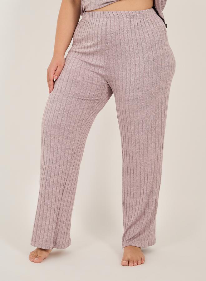 Styli Plus Size Rib Knit Round Neck Top and Pyjama Set  - Image 4
