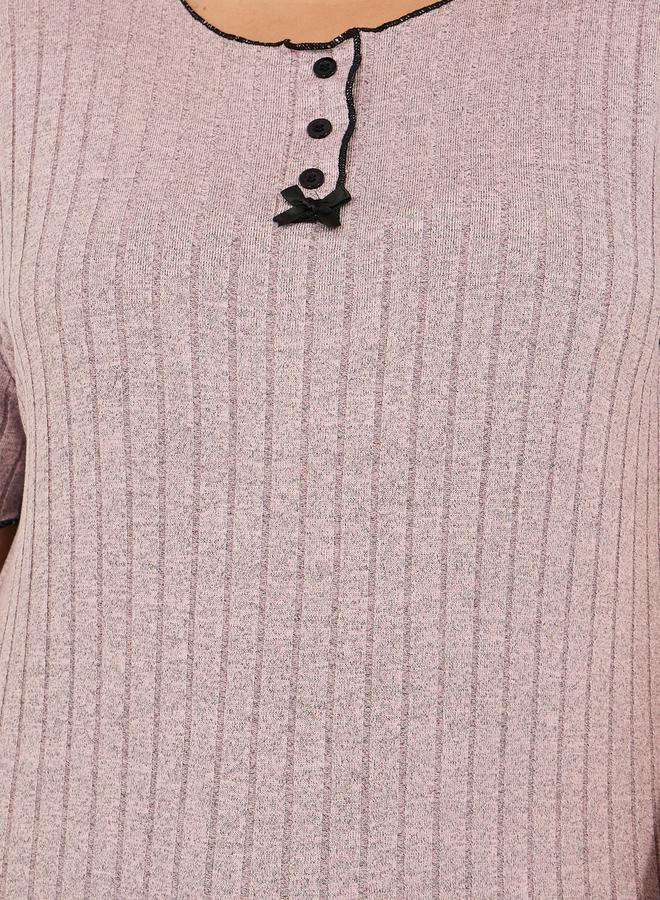 Styli Plus Size Rib Knit Round Neck Top and Pyjama Set  - Image 3