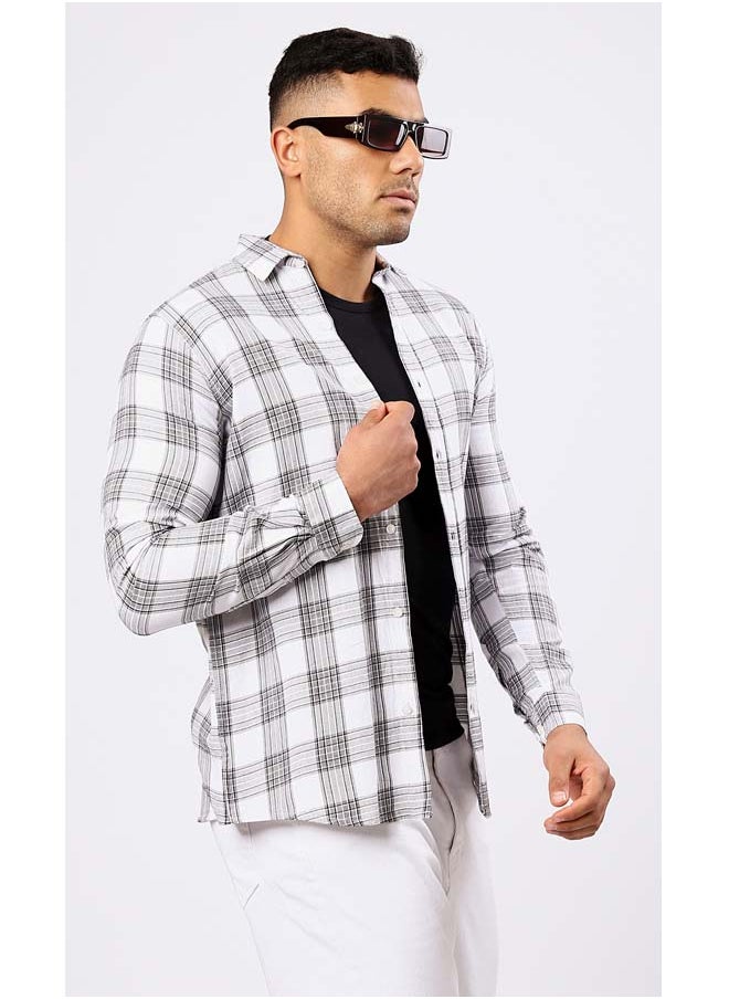 RAVIN Cotton Grey & White Tartan Summer Shirt  - Image 2