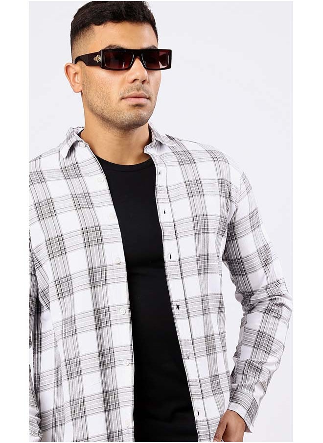 RAVIN Cotton Grey & White Tartan Summer Shirt  - Image 4