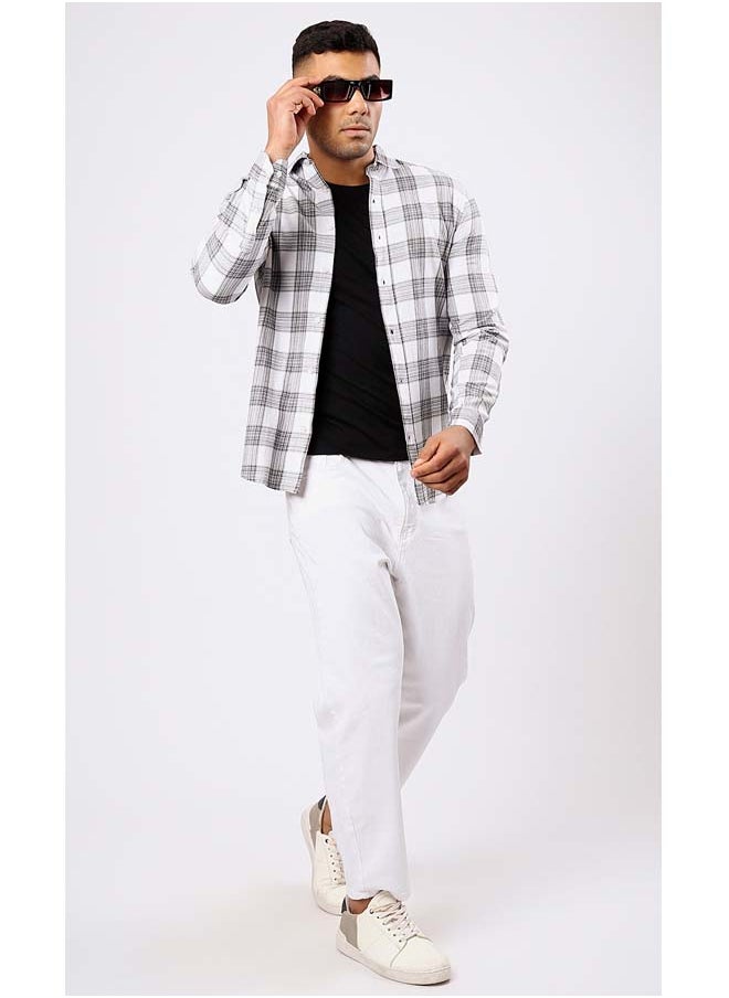 RAVIN Cotton Grey & White Tartan Summer Shirt  - Image 5