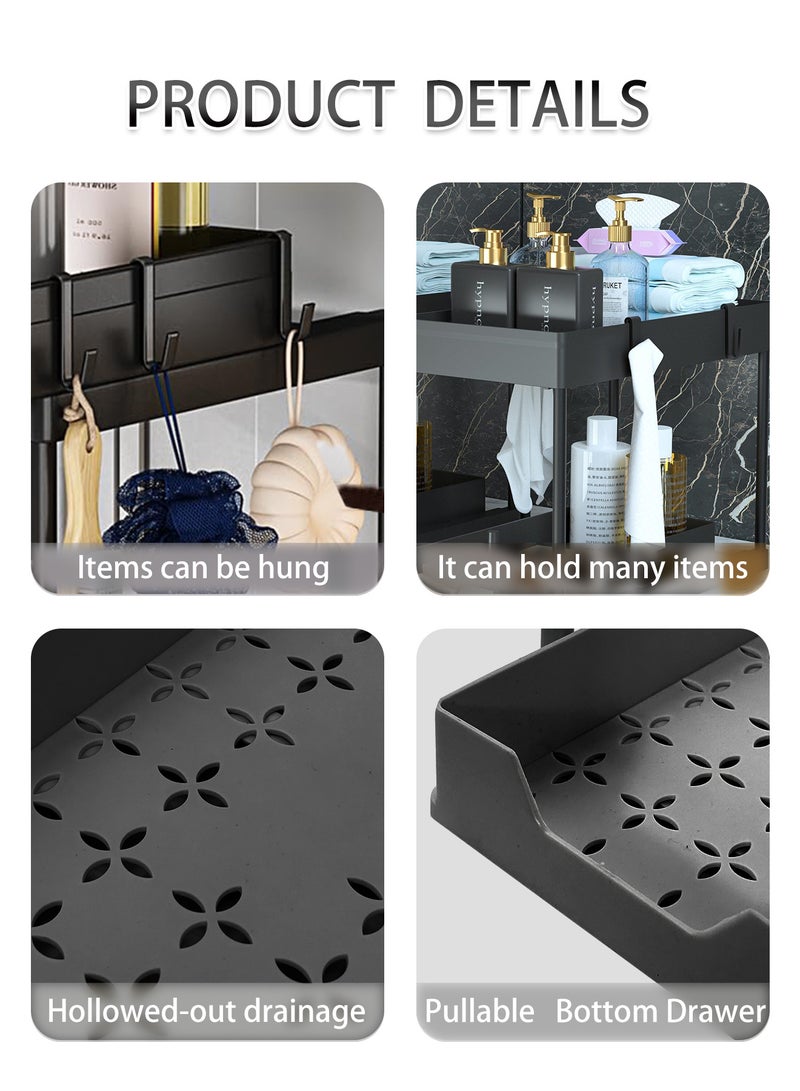 1 عبوة واحدة منظمات تخزين تحت الحوض بطبقتين ودرج منزلق يسحب للخارج، مزودة بـ 5 خطافات وسلة 2 - Image 4
