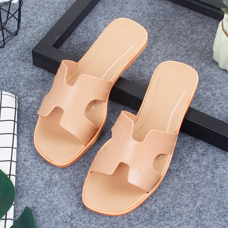 Summer Slippers Women Casual Beach Non-SlipSolid Letter Apricot Solid Letter Apricot 