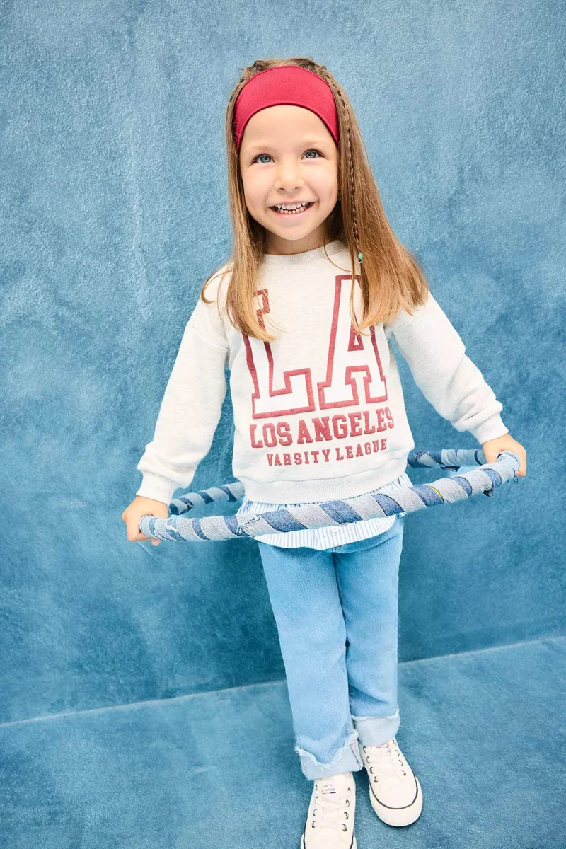 DeFacto Baby Girl Crew Neck Printed Soft Fleece Lining Sweatshirt