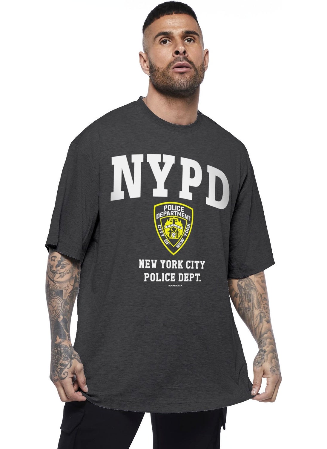 Rock&Roll Nypd Oversize Anthracite Short Sleeve Men's T-Shirt  - Image 1