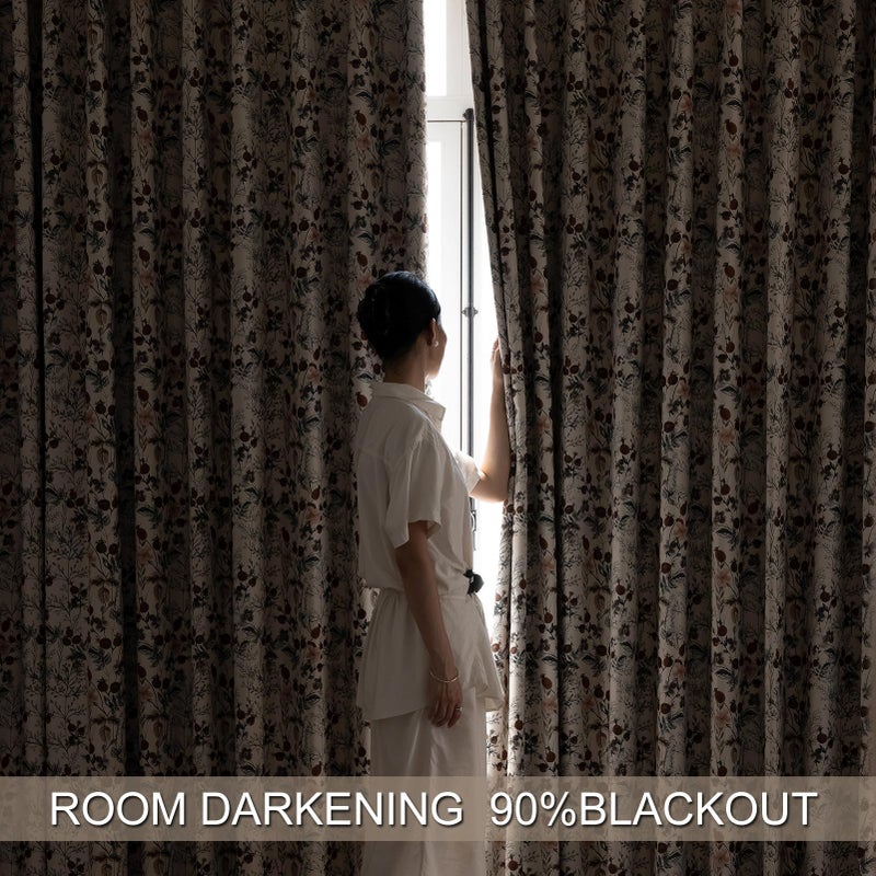 SUOUO Vintage Dark Floral Blackout Curtains for Bedroom 84 inches Long Patterned Black Botanical Room Darkening Window Drapes for Living Room 2 Panels - Image 4