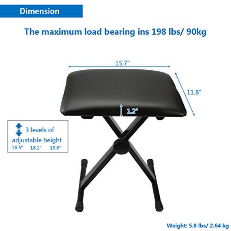 Portable Folding Stool Chair Adjustable X-Style Cushioned Piano Keyboard Bench For Home Office Studio Use Black Lightweight Compact Design for Easy Storage and Carry - Image 2