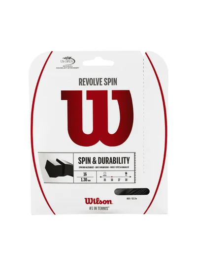 Wilson Revolve Spin Tennis String Gauge 16 (1.3mm) - Set 40 ft / 12.2 m, Black