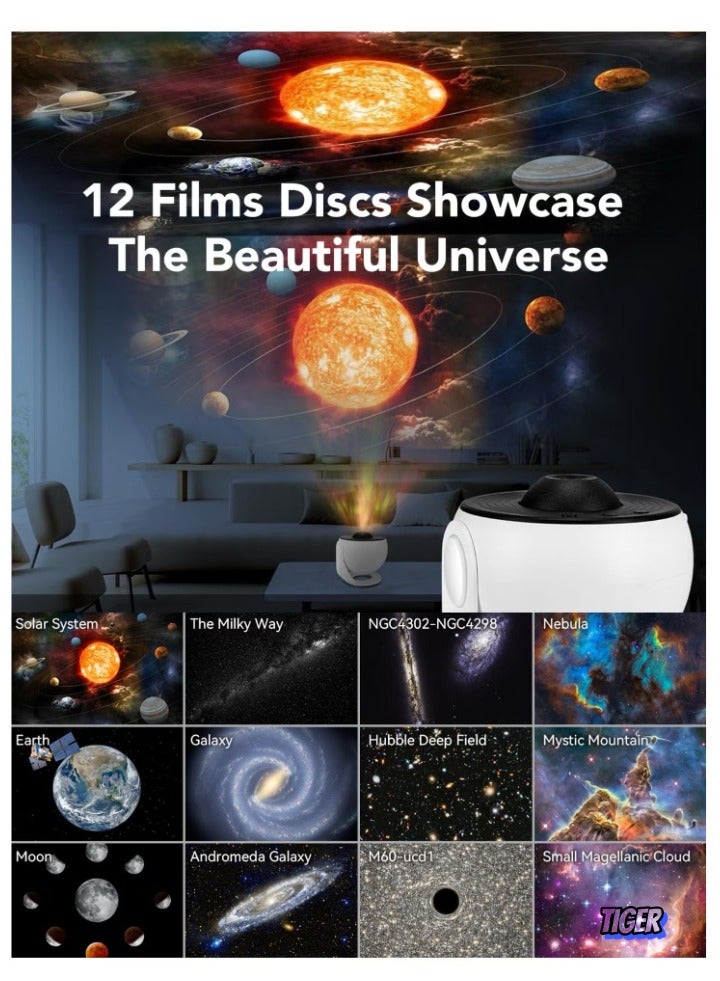 TIGER 12-in-1 Planetarium Projector – Star Projector & Galaxy Night Light for Kids Bedroom, Universe Galaxy Ceiling Projector, 12 Film Discs, 4K Night Sky, Noise-Free Rotation, Home Decor & Bedside Lamp – Perfect Gift for Kids & Adults - Image 2