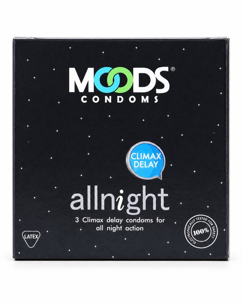 All Night Delay Condoms, Lubricated Natural Latex Barrier Protection, Pack of 3