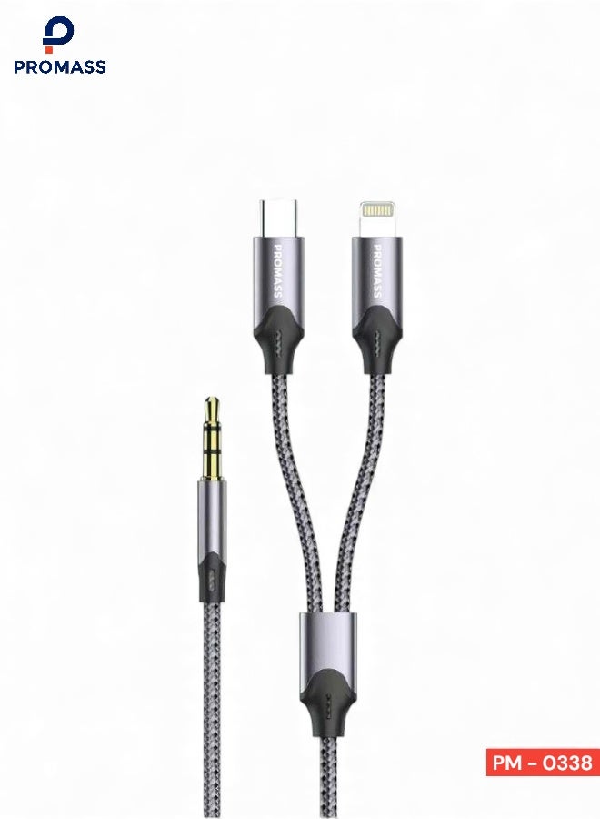بروماس كيبل صوت AUX الى USB C ولايتنج بطول 1 متر، 2 في 1 نوع C/لايتنينج الى مقبس ستيريو 3.5 ملم للسيارة متوافق مع ايفون 5-16/ بلس/ برو/ برو ماكس/ اس اي/ اكس اس/ اكس ار، جالكسي، ايباد/ برو/اير... - Image 1