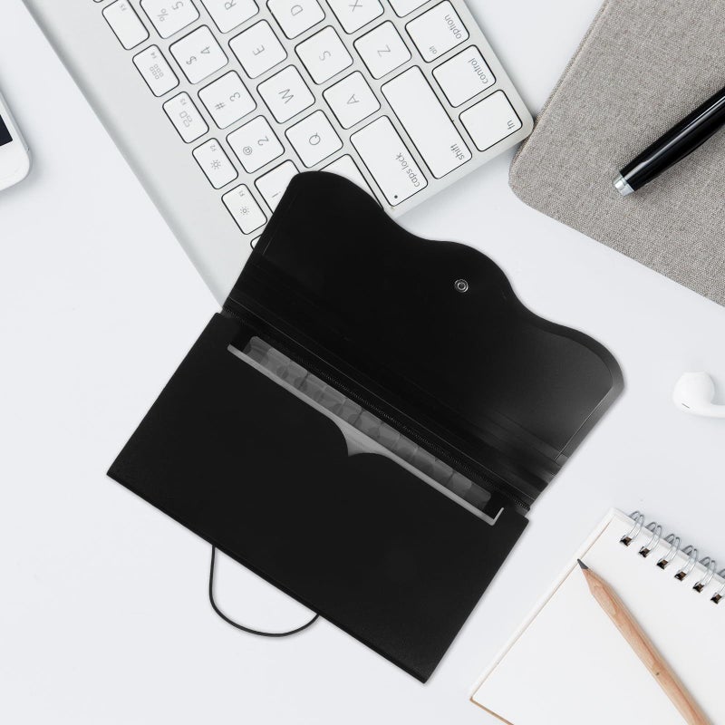 13 Compartment Expanding File Organizer Black Paper Document Holder for Office Receipt Storage - Image 5